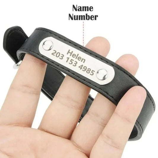 Personalized Dog Collar - Custom ID Tag PU Leather for All Sizes