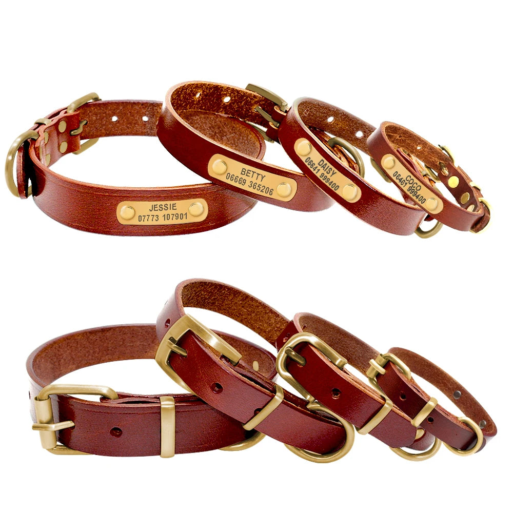 Personalized Leather Dog Collar - Adjustable with Engraved ID Name
