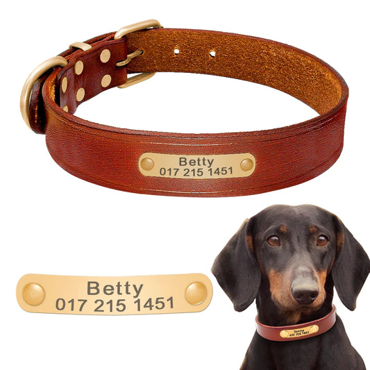 Personalized Leather Dog Collar - Adjustable with Engraved ID Name