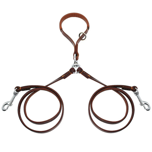 Double Dog Leash - 2-Way Leather Coupler for Walking 2 Dogs