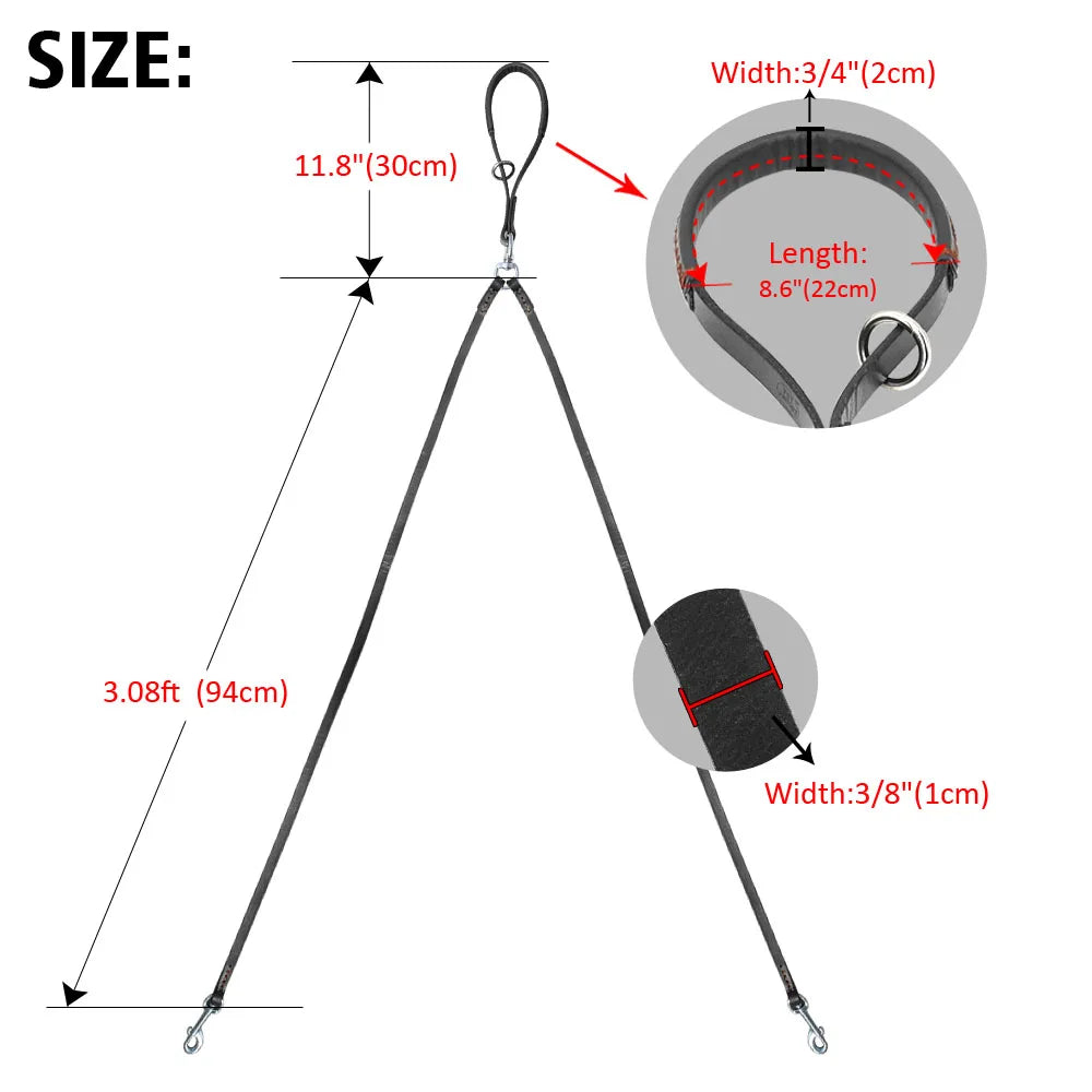 Double Dog Leash - 2-Way Leather Coupler for Walking 2 Dogs