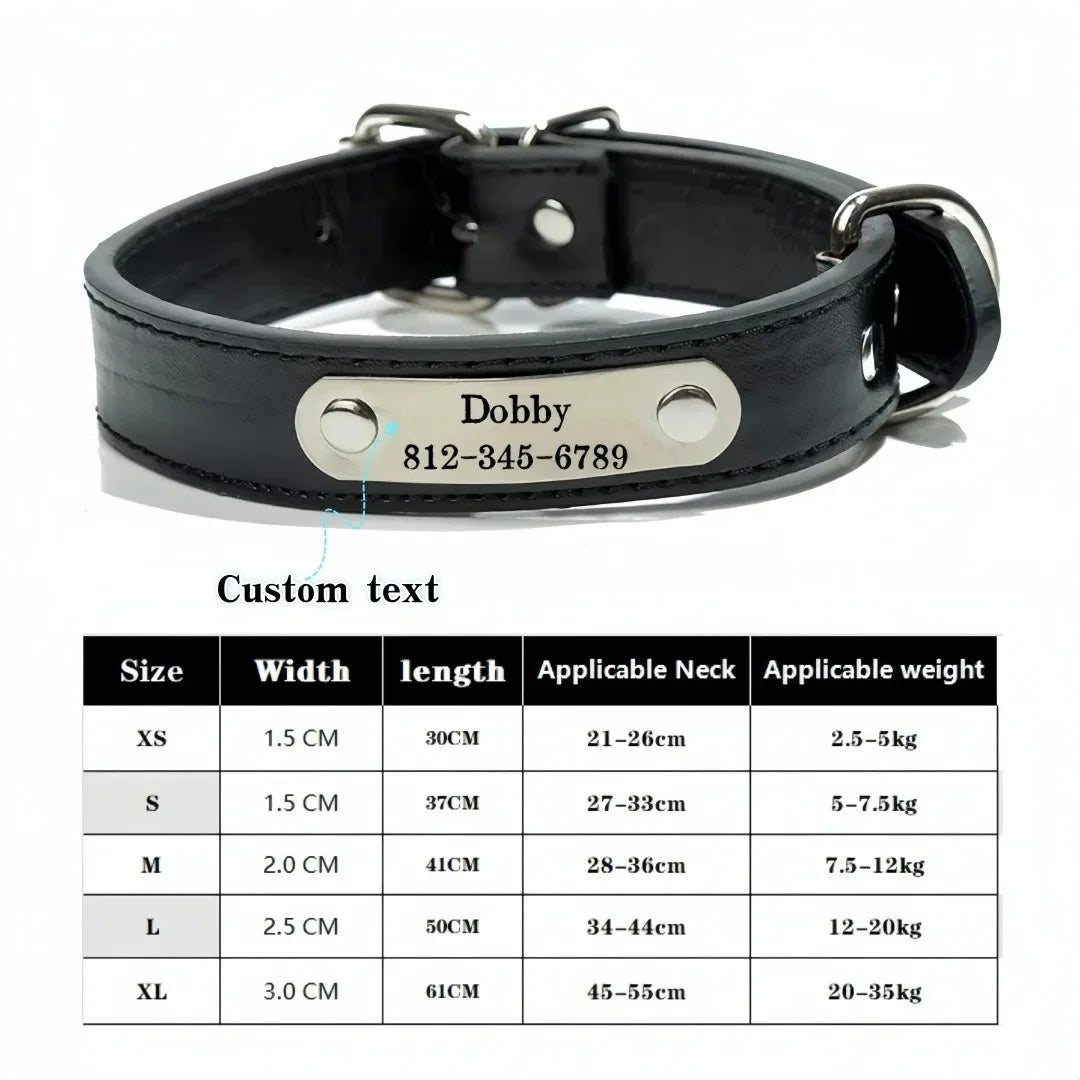 Personalized Dog Collar - Custom ID Tag PU Leather for All Sizes