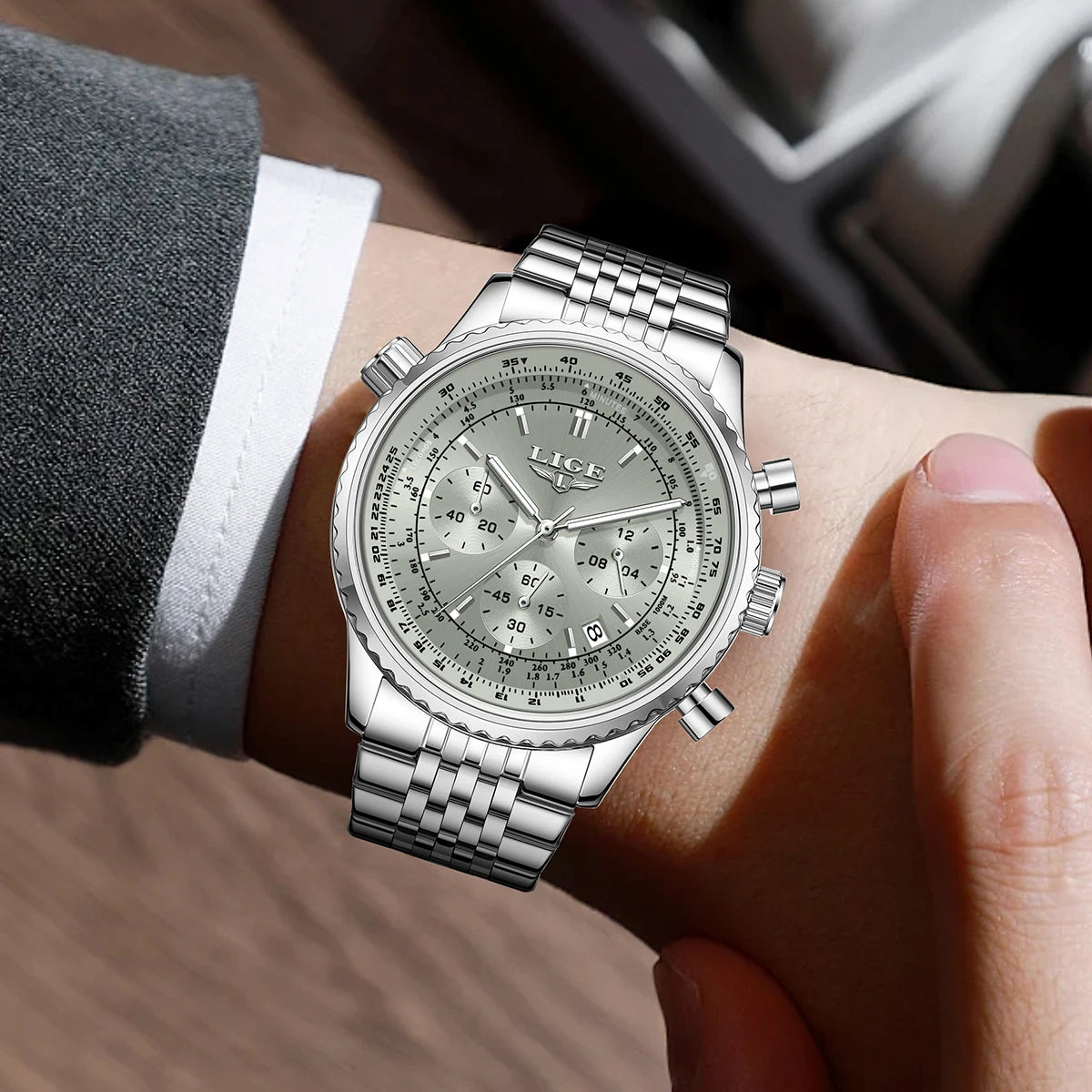 LIGE - Luxury Stainless Steel Chronograph Watch