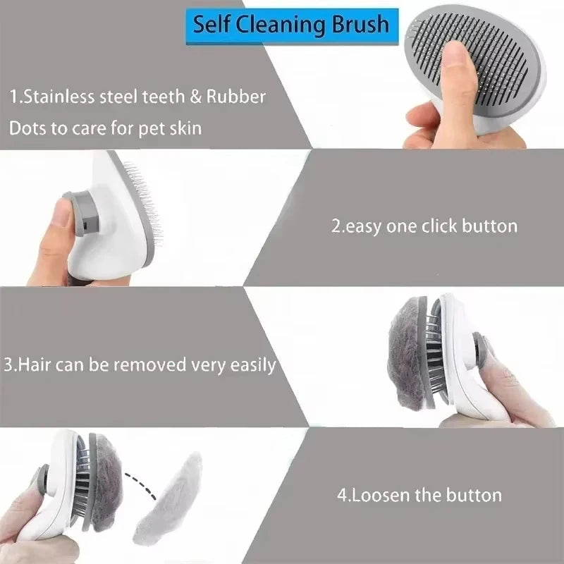 Dog Grooming Brush - Easy Clean Button for Detangling & Hair Removal