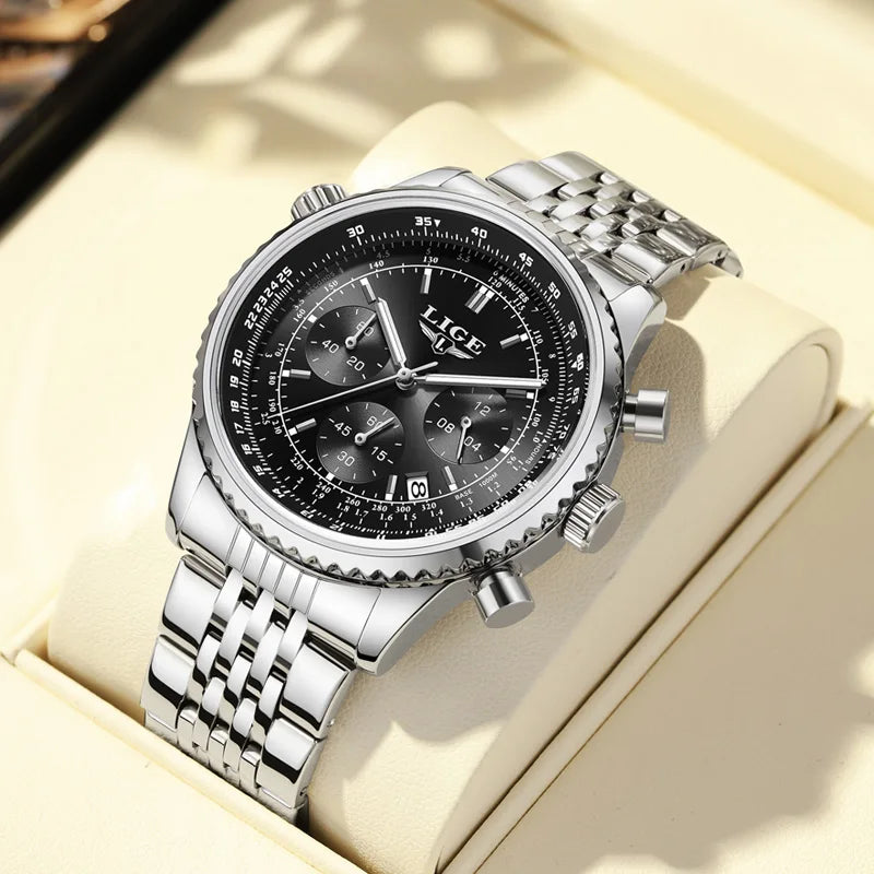 LIGE - Luxury Stainless Steel Chronograph Watch