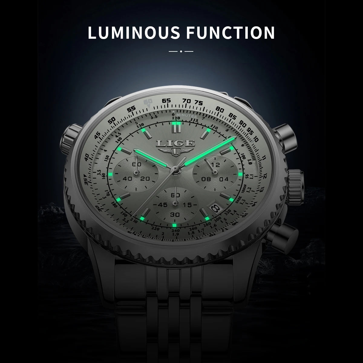LIGE - Luxury Stainless Steel Chronograph Watch