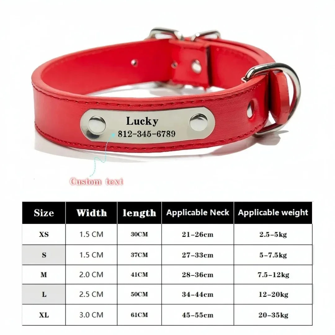 Personalized Dog Collar - Custom ID Tag PU Leather for All Sizes