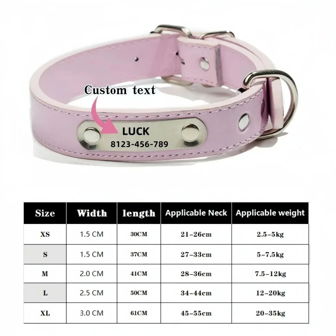Personalized Dog Collar - Custom ID Tag PU Leather for All Sizes