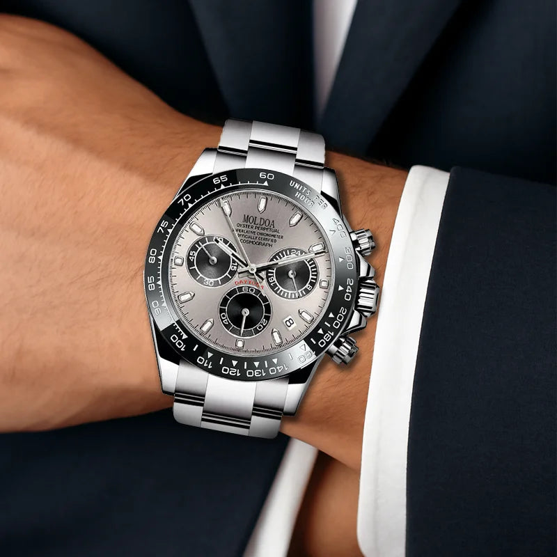 OLEVS - Silver Steel Business Calendar Watch