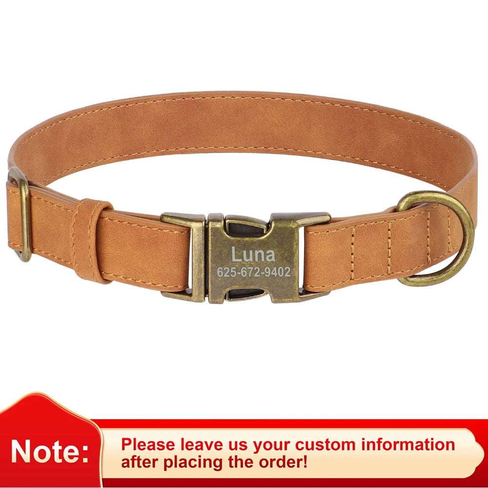 Personalized PU Leather Dog Collar - Adjustable with Custom ID Name