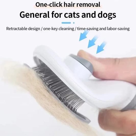 Dog Grooming Brush - Easy Clean Button for Detangling & Hair Removal