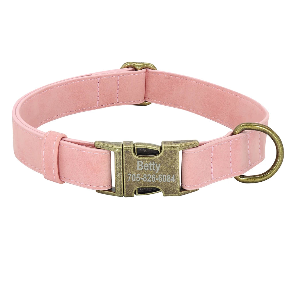 Personalized PU Leather Dog Collar - Adjustable with Custom ID Name