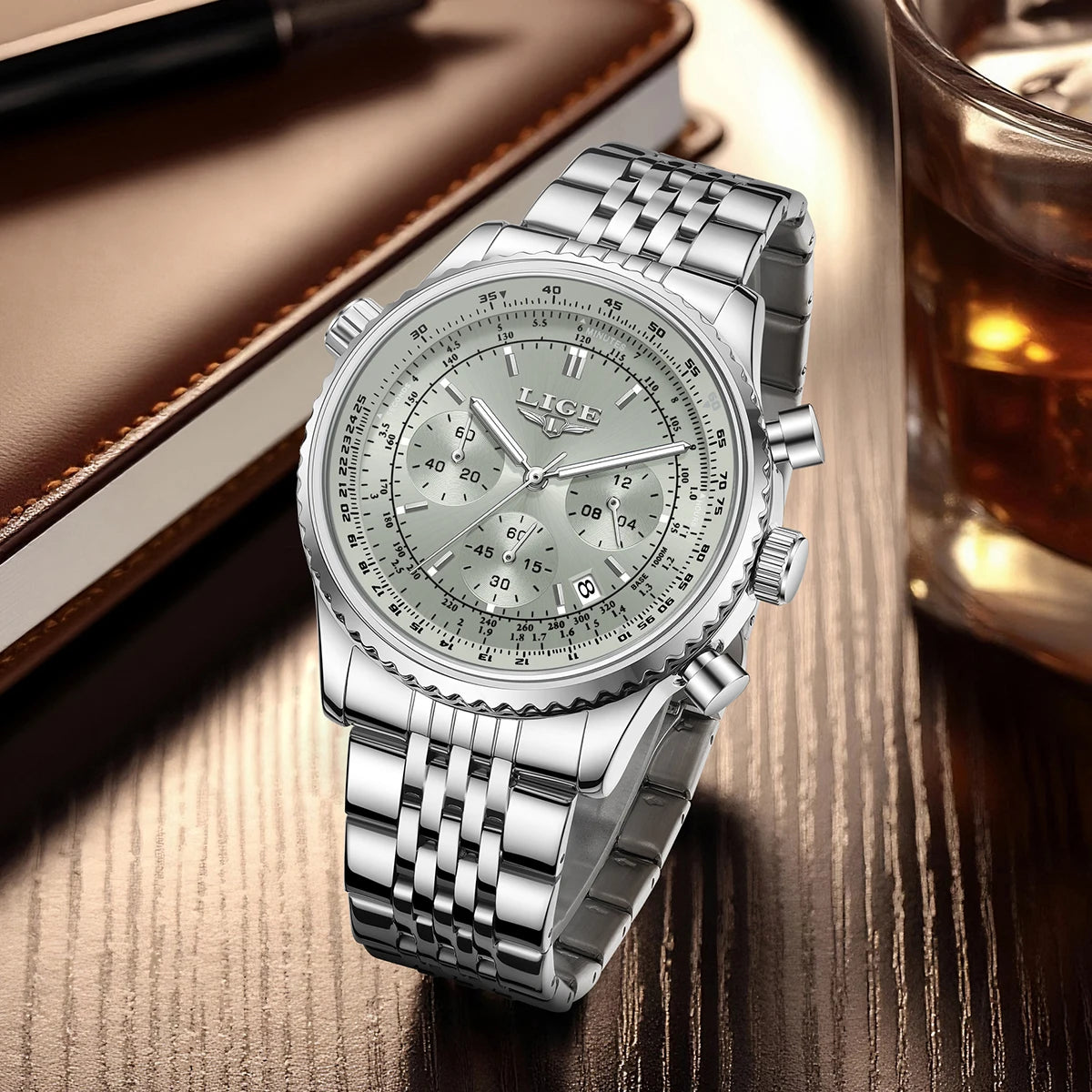 LIGE - Luxury Stainless Steel Chronograph Watch