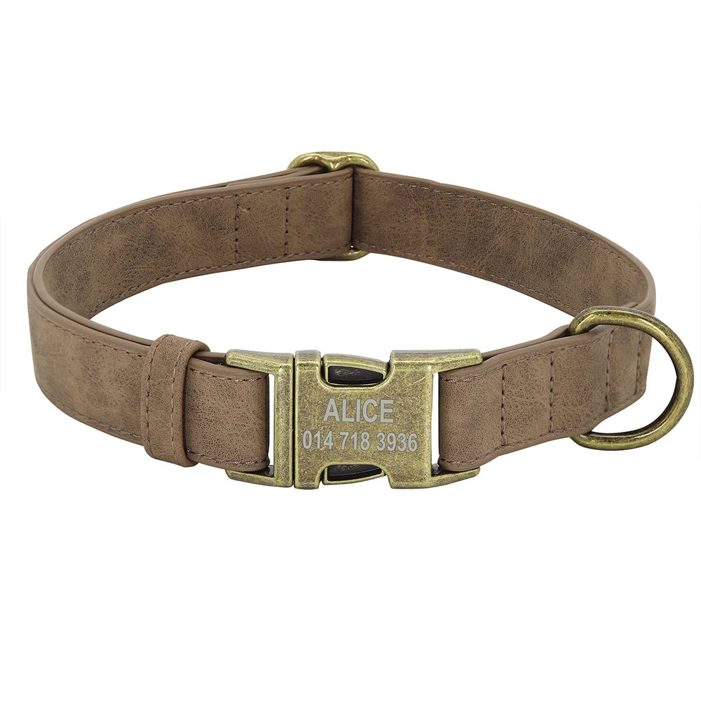 Personalized PU Leather Dog Collar - Adjustable with Custom ID Name