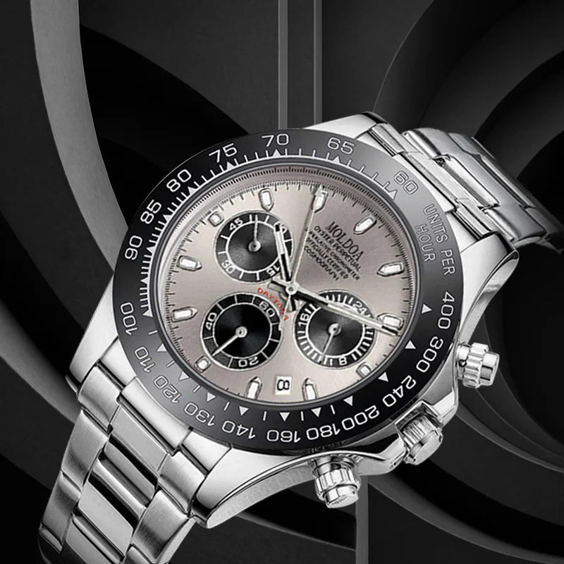 OLEVS - Silver Steel Business Calendar Watch