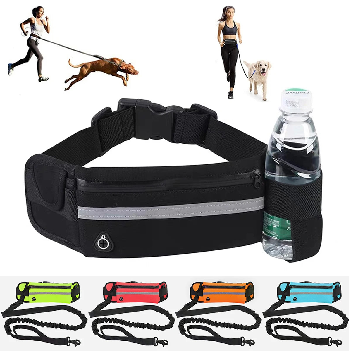 Hands Free Dog Leash - Reflective with Waist Bag for Running & Walking