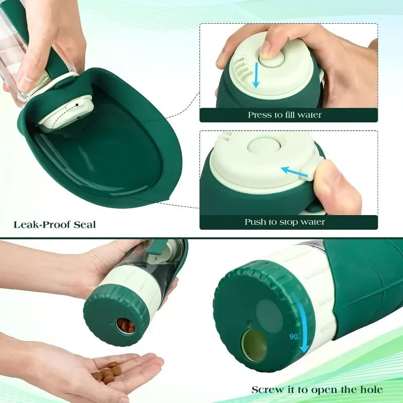 Portable Dog Water Bottle - Leak Proof with Food Container & Drinking Cup