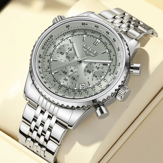 LIGE - Luxury Stainless Steel Chronograph Watch