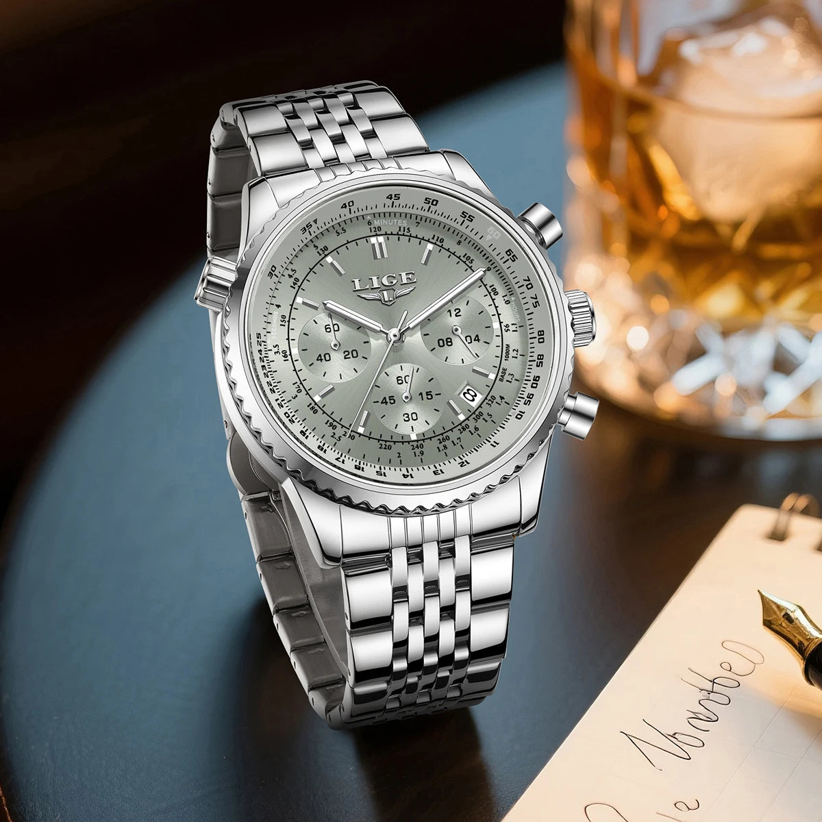 LIGE - Luxury Stainless Steel Chronograph Watch