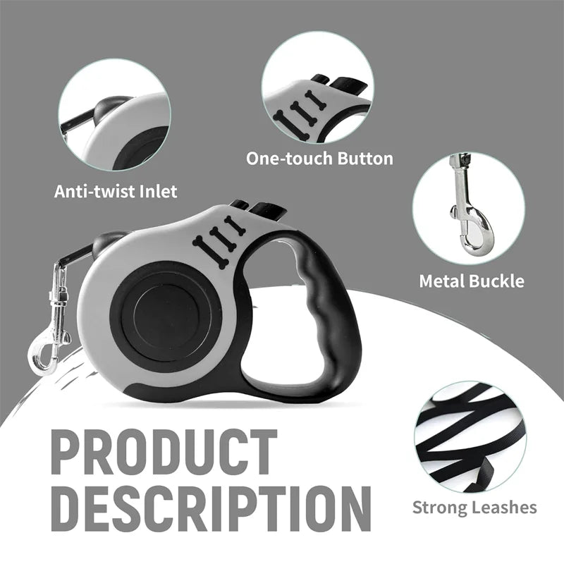 Retractable Dog Leash - 5m Automatic Nylon Lead for Small & Medium Pets