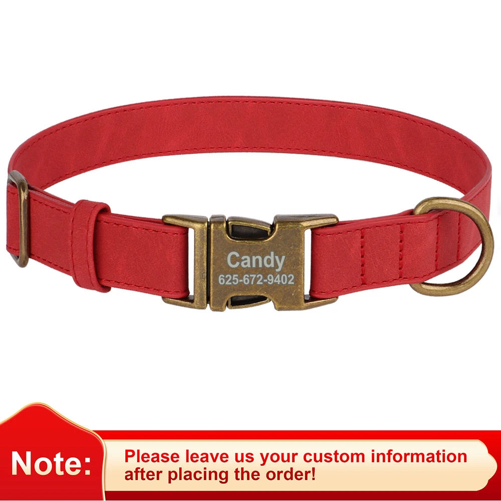 Personalized PU Leather Dog Collar - Adjustable with Custom ID Name