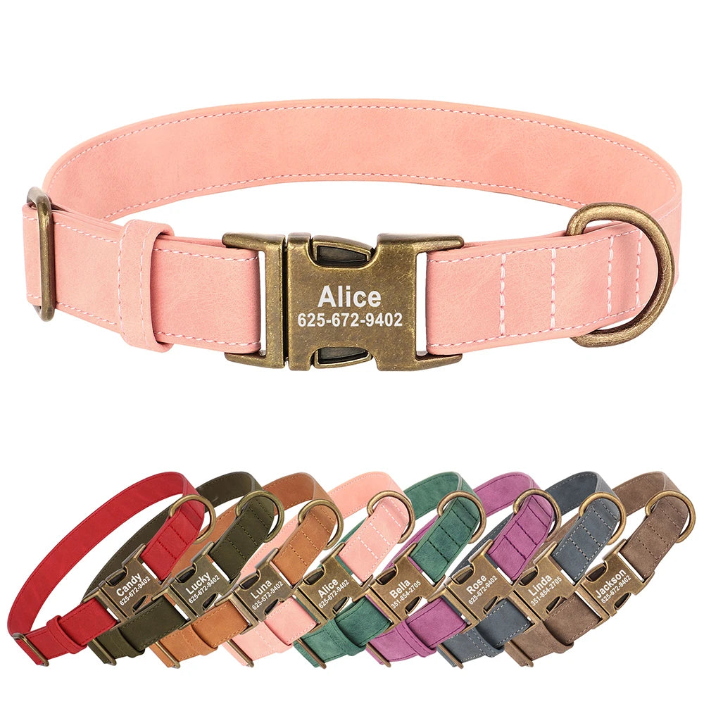 Personalized PU Leather Dog Collar - Adjustable with Custom ID Name