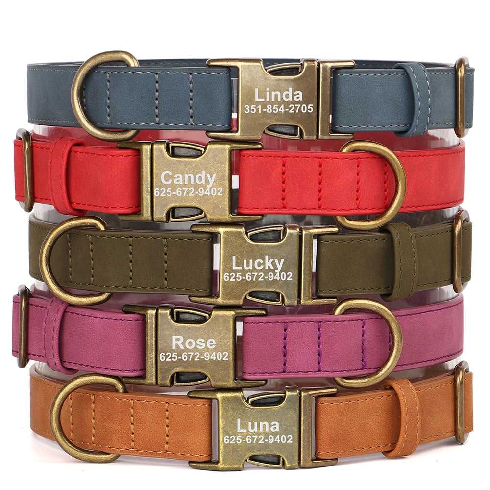 Personalized PU Leather Dog Collar - Adjustable with Custom ID Name