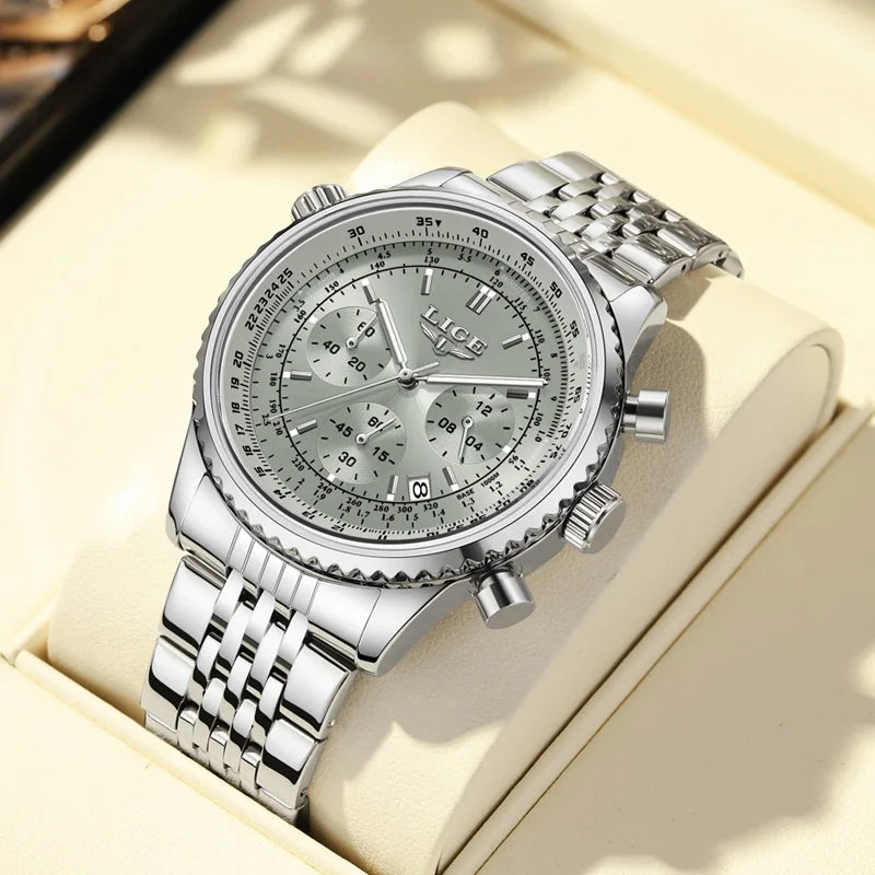 LIGE - Luxury Stainless Steel Chronograph Watch