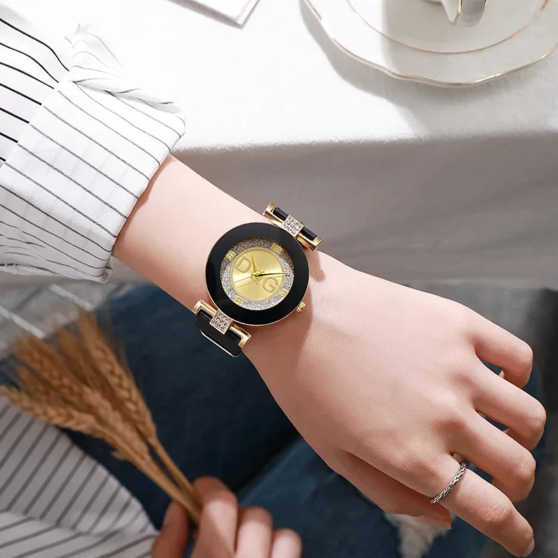 Fashion Women's Watch Minimalist Diamond Design Silica Gel Strap Quartz Watch Casual Women's Stainless Steel Watch Luxury Brand