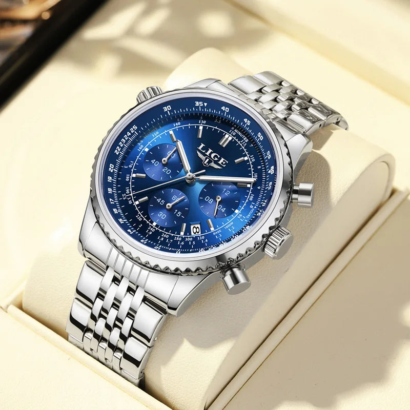 LIGE - Luxury Stainless Steel Chronograph Watch