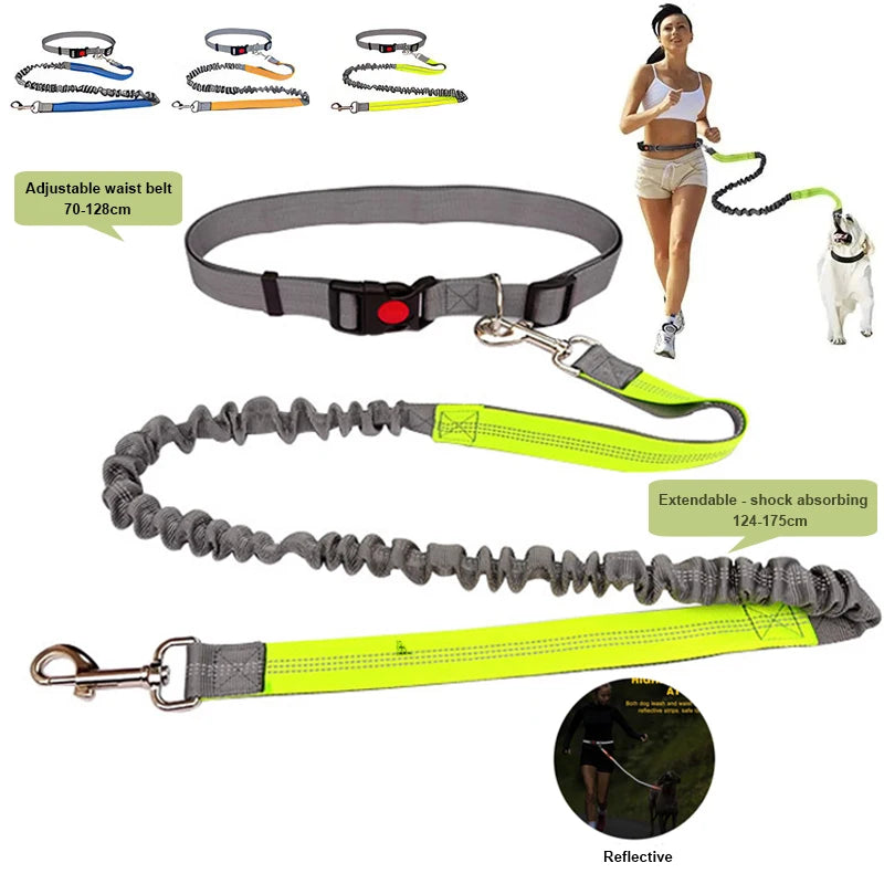 Hands Free Dog Leash - Adjustable Waist Belt for Running & Jogging