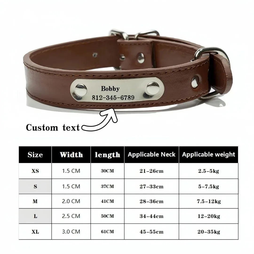 Personalized Dog Collar - Custom ID Tag PU Leather for All Sizes