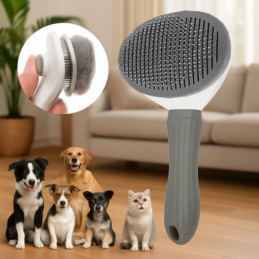 Dog Grooming Brush - Easy Clean Button for Detangling & Hair Removal