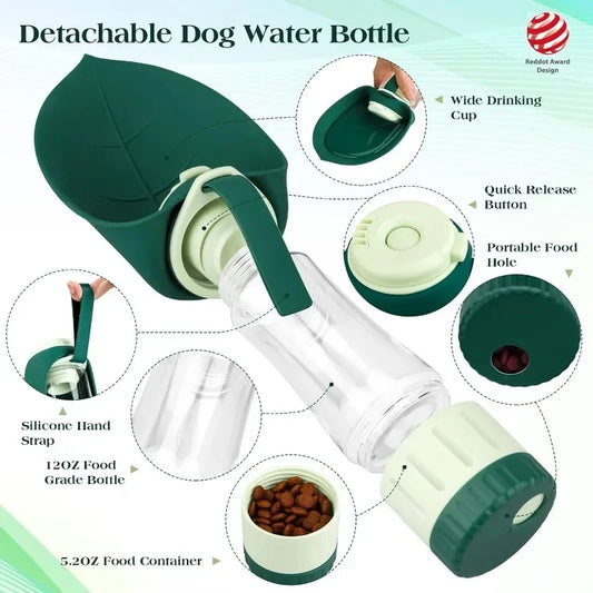 Portable Dog Water Bottle - Leak Proof with Food Container & Drinking Cup