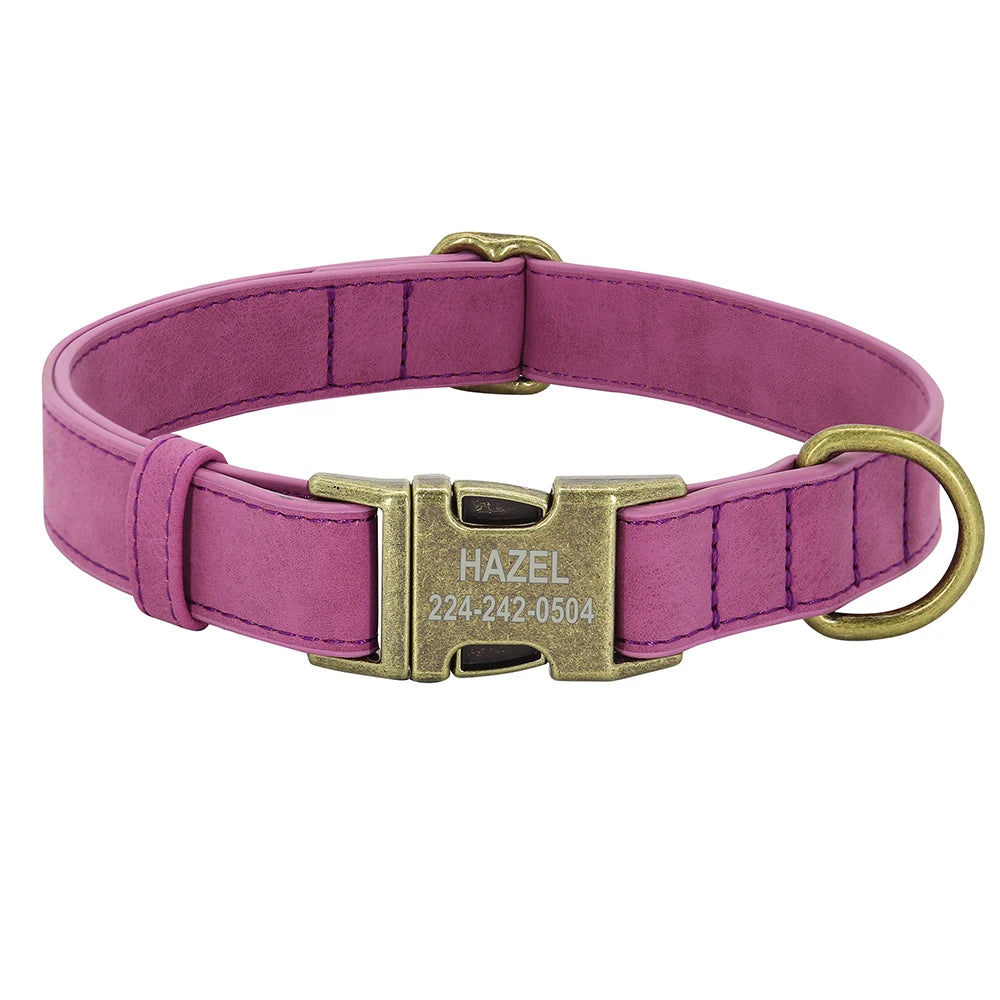 Personalized PU Leather Dog Collar - Adjustable with Custom ID Name
