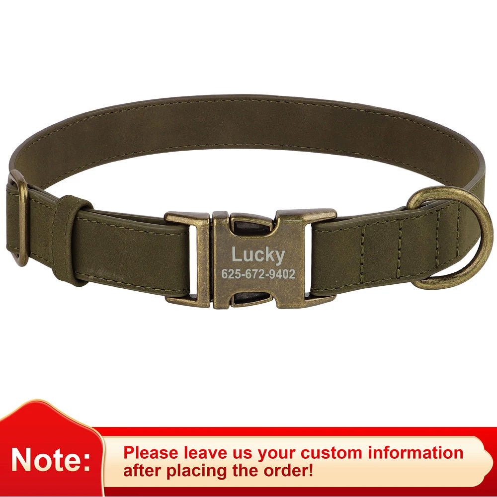 Personalized PU Leather Dog Collar - Adjustable with Custom ID Name
