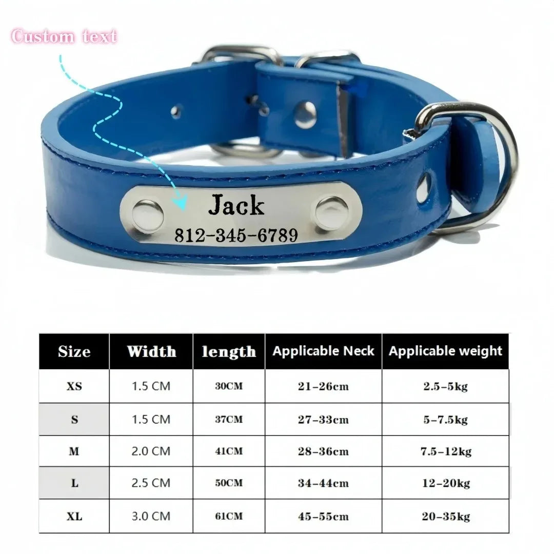 Personalized Dog Collar - Custom ID Tag PU Leather for All Sizes