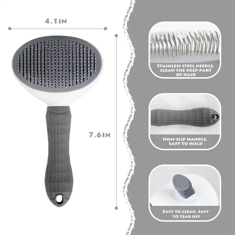 Dog Grooming Brush - Easy Clean Button for Detangling & Hair Removal